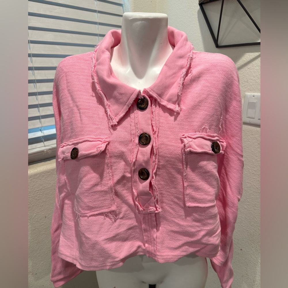 Bucket List Pink Waffleknit Cropped Top‎ Shacket